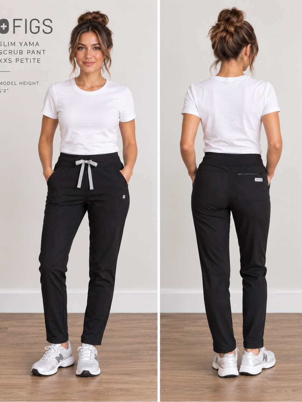 FIGS Black Slim Yama Jogger Pants with Gray Drawstring